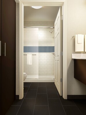 Get ready for your day in the lovely bathroom.