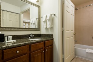Bright bathrooms are refreshing after a day of adventure.