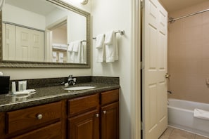 Bright bathrooms are refreshing after a day of adventure.