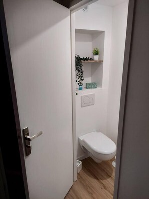 WC suspendus et séparés de la salle d'eau.
