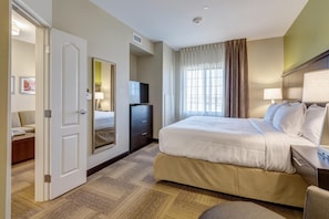 Drift to sleep in the comfortable bed.
