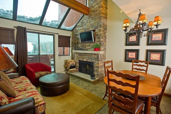 Return to the suite after a day on the slopes, and warm your toes in front of the wood burning fireplace.