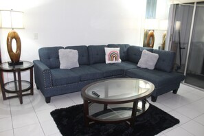 Living room with 65" smart tv