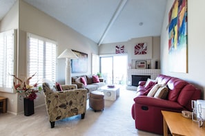 Spacious comfort. We now have L-shape sofa with 2 recliners, & 55" Roku TV.