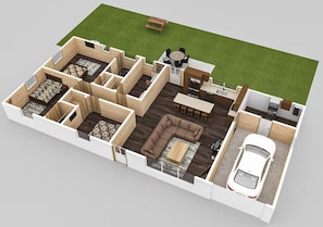 Floor Plan of 3 Bed | 2 Bath Home