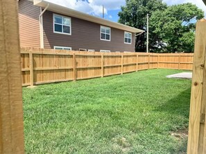 Private home has a fenced in backyard