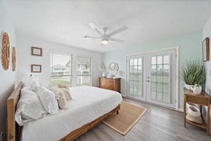 This bedroom has a king sized bed