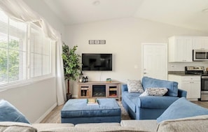 Family room with electric fireplaces And Tv room