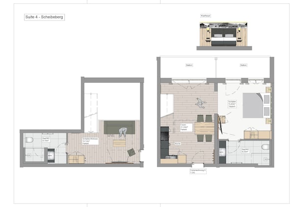 (4) Suite Scheibeberg, 1. OG mit Balkon Dorfblick, 65 qm-Grundriss Suite Scheibelberg