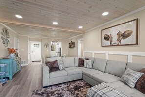 Lounge in the comfy sofa while watching TV or warming up in front of the fire.