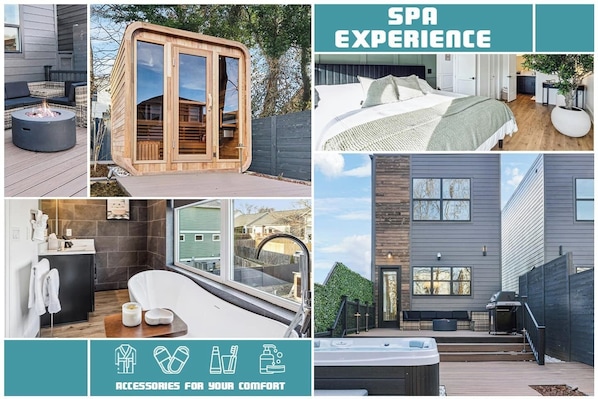 Our project is designed and built for comfort and hotel-style living with a spa experience.
4 bedrooms, 1 meditation room, 5 full baths, a full kitchen, a projector cinema, a hot tub, a fire pit, a pro grill, a sauna, an outdoor space, and more.