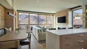 Extra comforts of home include a fully equipped kitchen and living room with fireplace