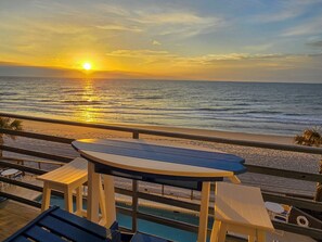 Seating for four on this corner unit balcony allows you to enjoy ocean views for miles while you enjoy a morning coffee, lunch or an evening treat.