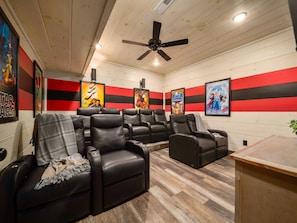 Private movie theater with scenic mountain views.