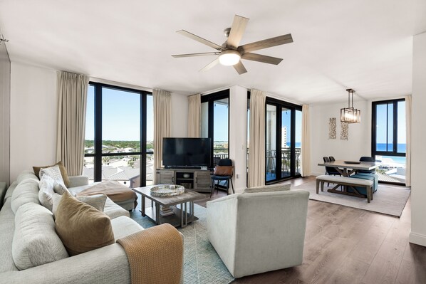 A view of the main living area and dining area.