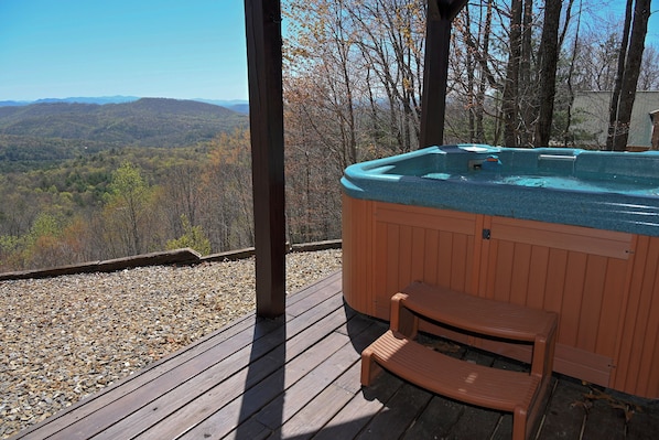 Hot tub and long range mountain views