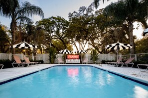 Shared pool area with neon light
