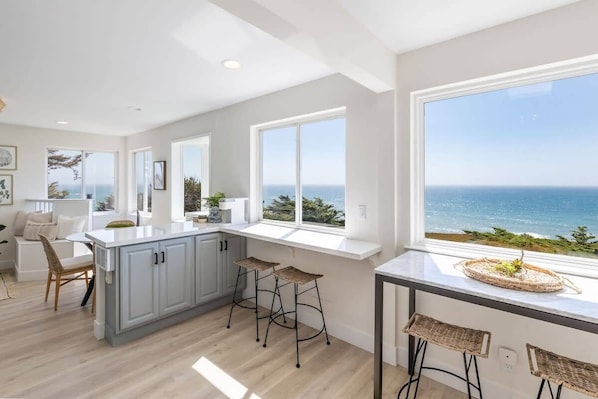 Panoramic ocean and sunset views