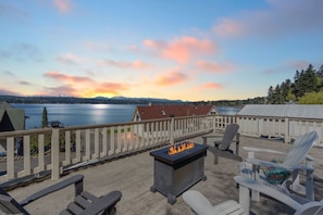 The second patio provides a propane firepit!