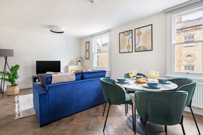The open-plan living, kitchen and dining area