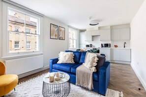 The open-plan living, kitchen and dining area