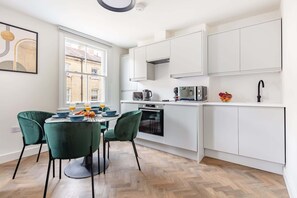 The open-plan living, kitchen and dining area