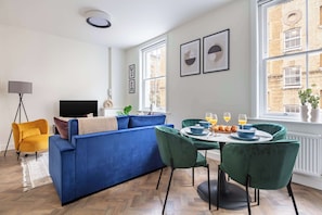The open-plan living and dining area