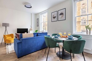 The open-plan living and dining area