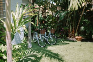 Ready to explore the neighborhood? Hope on one of our three bikes and go for a ride, available on a first-come, first-serve basis.