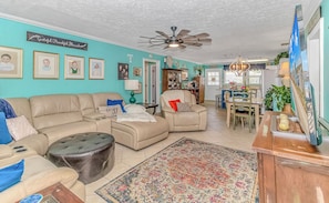 Spacious and open living, dining and kitchen area upstairs!