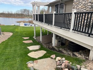 landscaping makes for a pleasant walk down the hill to the water