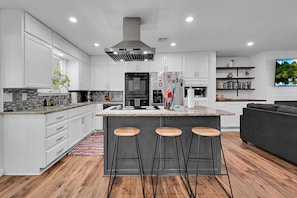 Beautiful kitchen, stocked and ready to go for you and your guests to use!