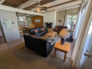 Relax on comfortable leather couches