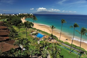 Aerial view of the pool and beach