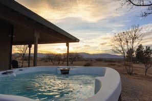Ranch home hot tub with mountain views