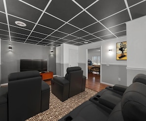 Cozy movie night awaits in this stylish home theater!