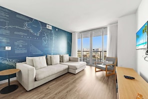 From the living room, step onto the connecting balcony to enjoy waterfront panoramas and beautiful sunsets.