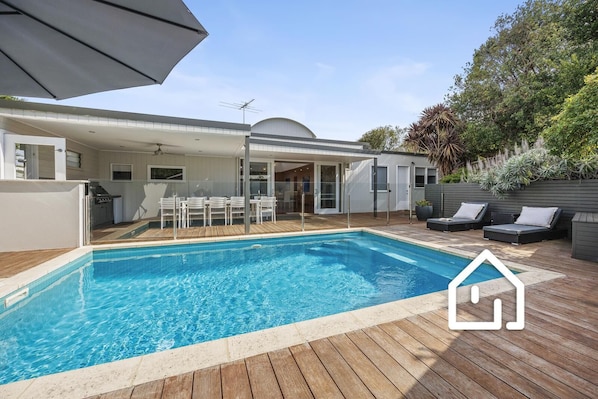 Solar heated swimming pool