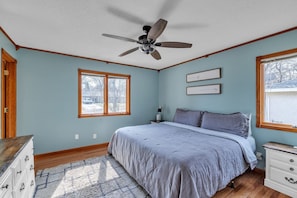 Indoors, Appliance, Ceiling Fan, Home Decor, Bed