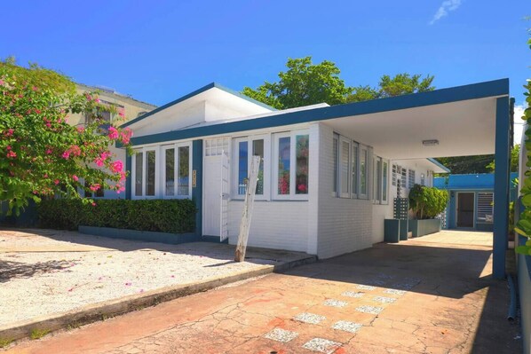Front of the house, with a full driveway