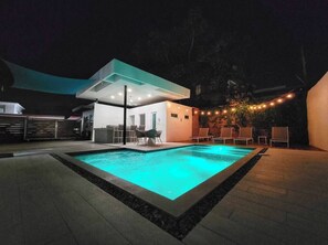 Pool Area Lit Up at Night