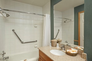 The 4-piece bathroom comes equipped for your convenience.