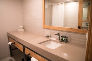 The full bathroom is beautifully renovated.