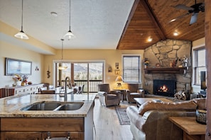 A wood-burning fireplace for everyone to enjoy.