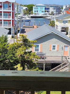 Harbor view from the rear covered balcony off of the master bedroom.