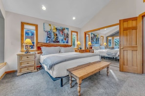 Bedroom 5: King bed, upper floor, en-suite bathroom, Smart TV with Apple TV, desk area