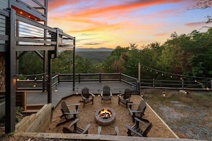Eight of you and eight chairs. Enjoy the fire, party lights and each other.