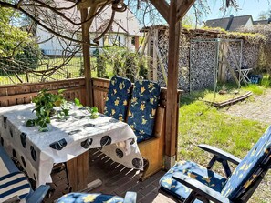 Furniture, Wood, Outdoor Furniture, Chair, Table, Outdoor Table, Cottage, Porch, Backyard, Shade