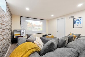 Movie theater with plush couch