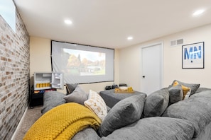 Movie theater with plush couch